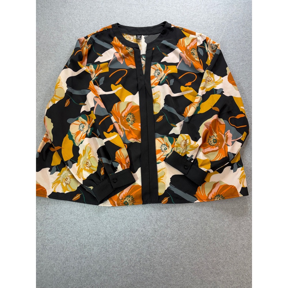 SHEIN Curve 4XL Black Floral Split Neck Long Sleeve Blouse Top Plus Size